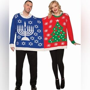 Forum Novelties Adult Ugly Christmas and Chanukah Sweater for Two Size Large NWT
